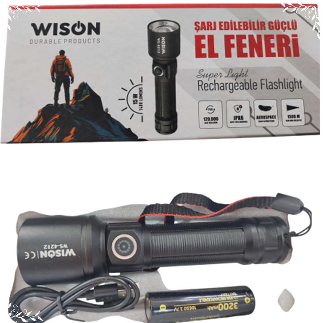 Şarz edilebilir güçlü el feneri
